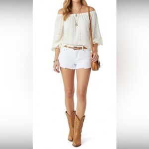 New Crochet Country Style White Jean Shorts